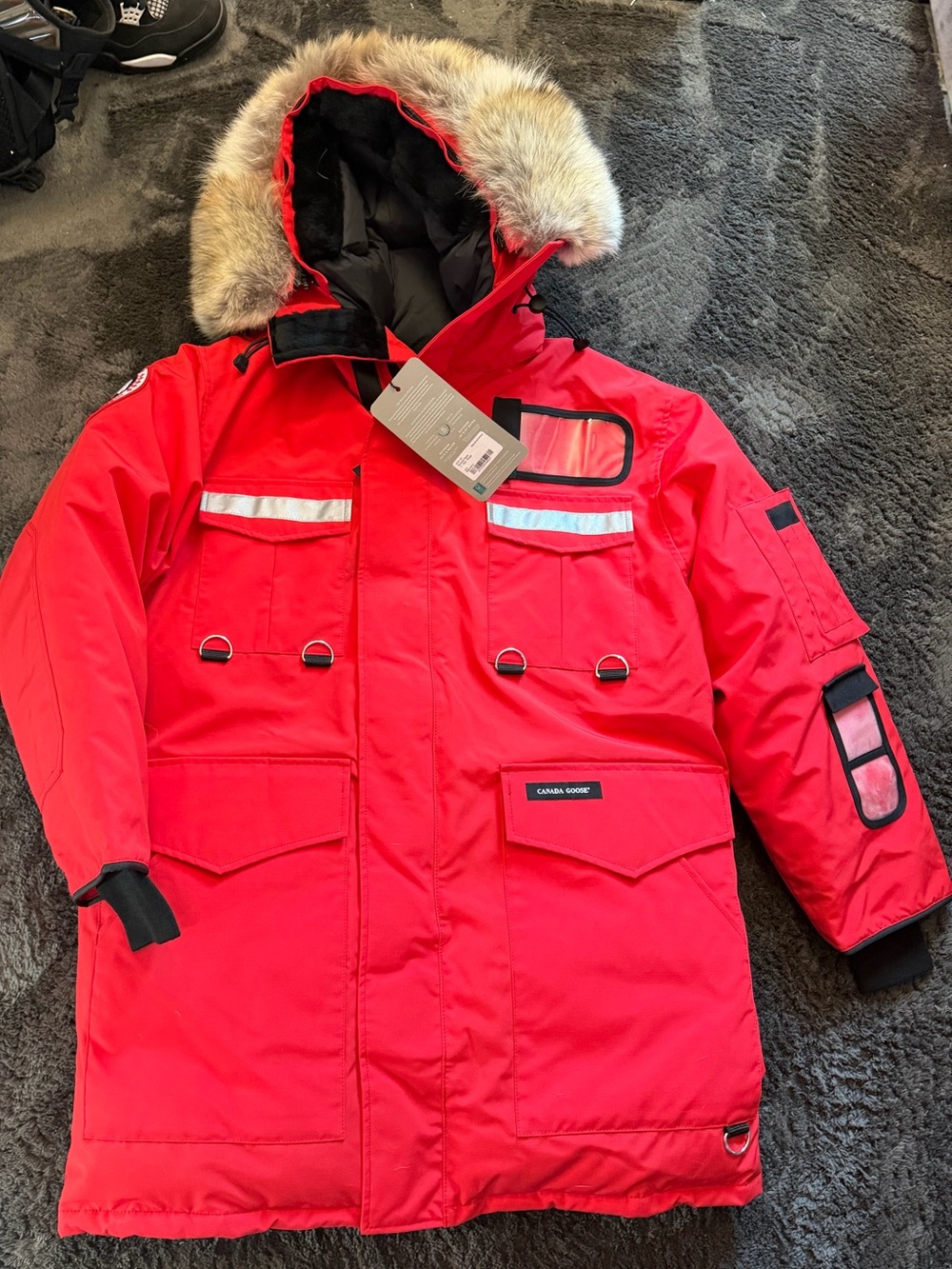 Canada Goose Red Resolute-Style Parka with Fur Hood